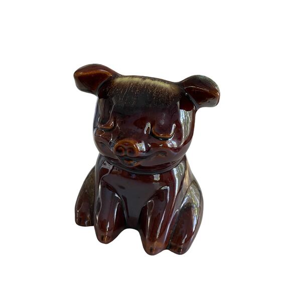 Vintage Hull Pottery Piggy Bank - Brown and Blue Glaze - Excellent Condition - Picture 1 of 7